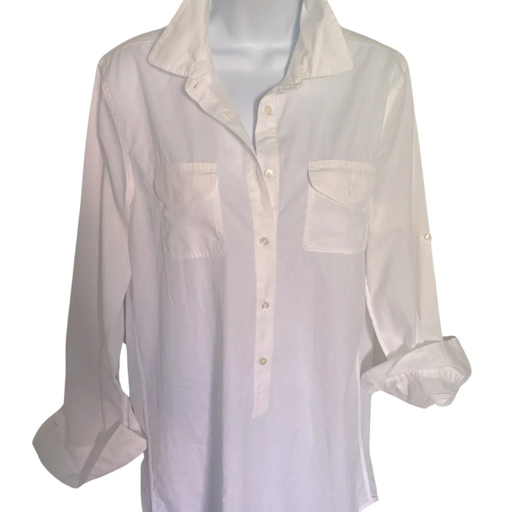 J Crew Camp Tunic Shirt - S white , cotton , armpit to armpit -20 , L -25